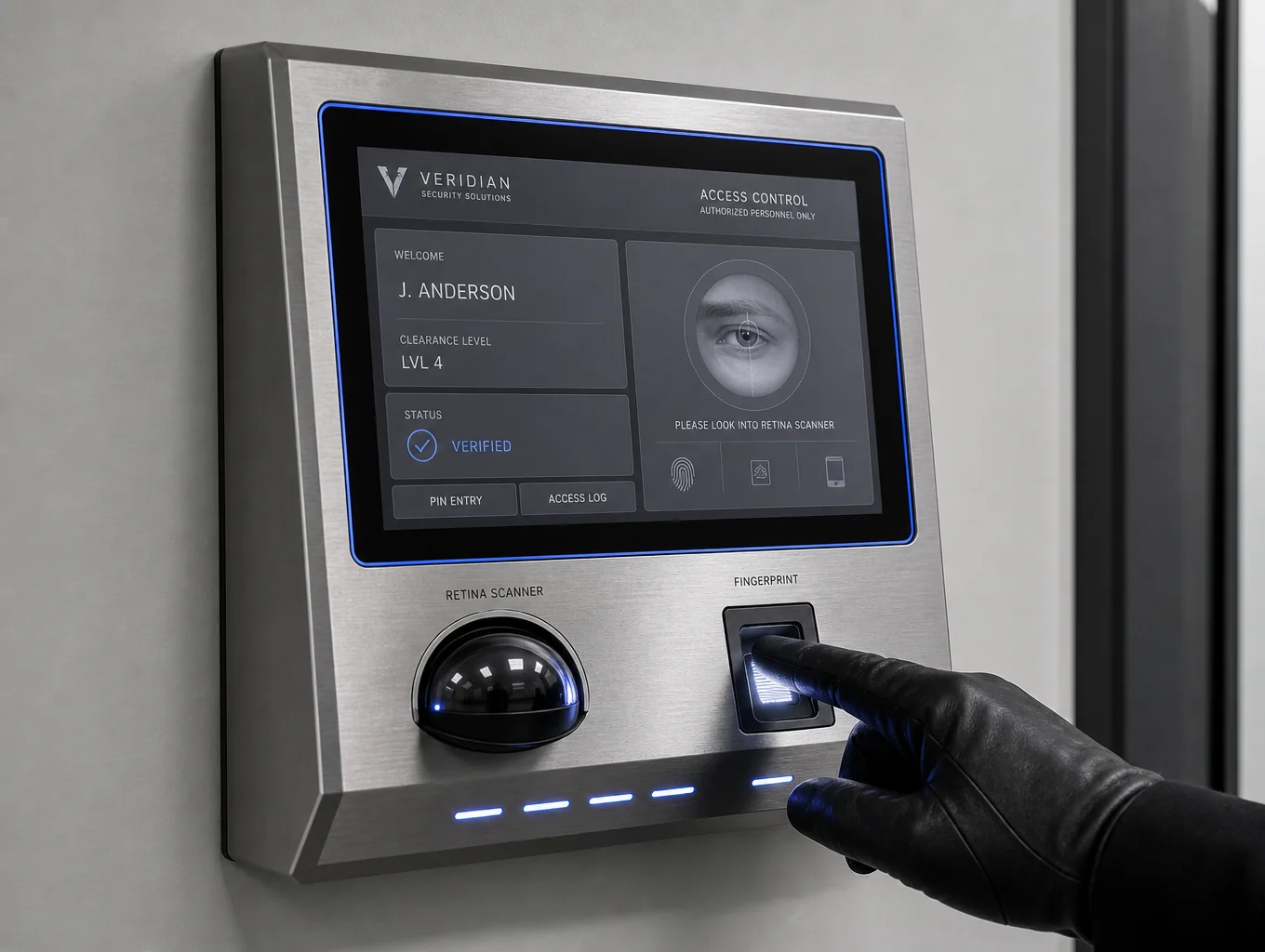 Sleek biometric security keypad installed seamlessly in a residential foyer