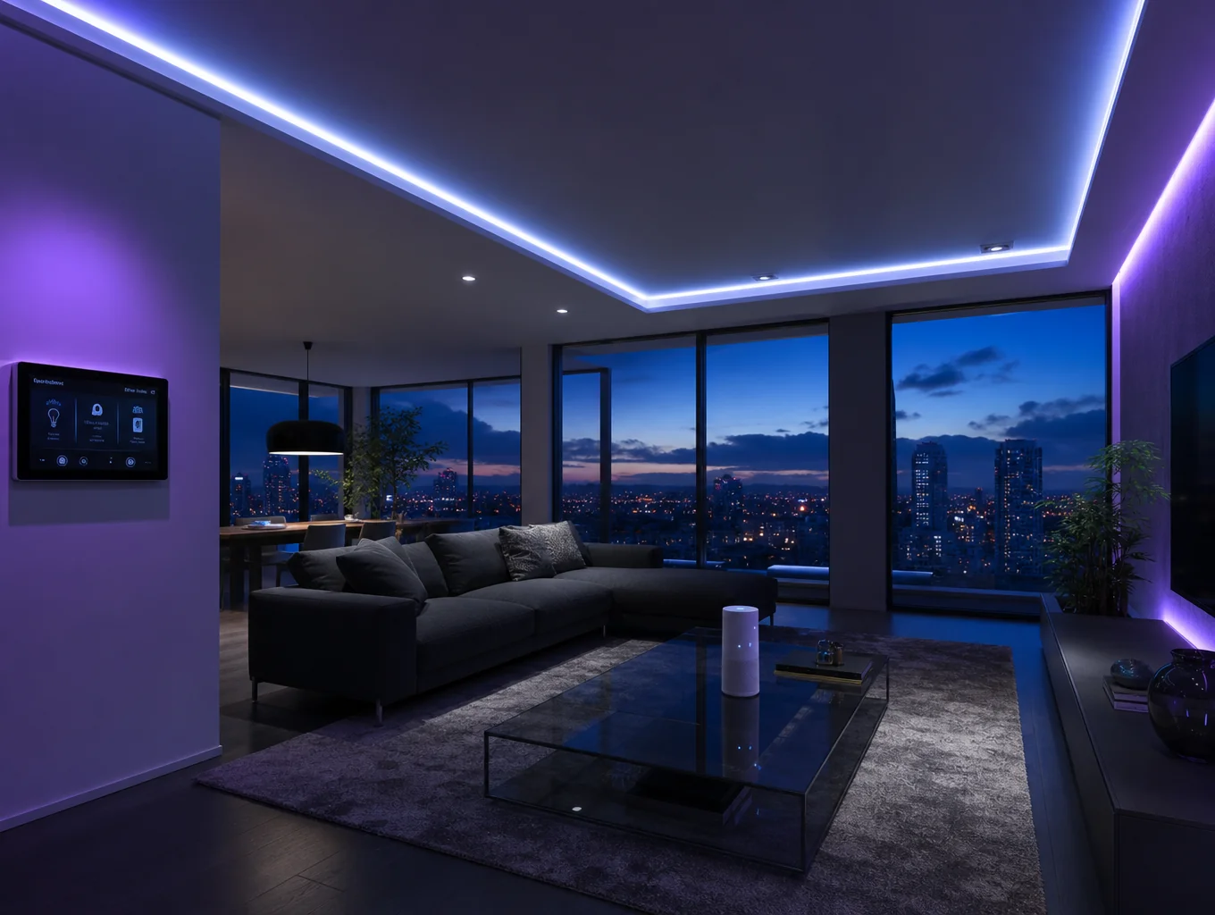 Prominently installed ceiling-mounted speakers in modern contemporary interior room