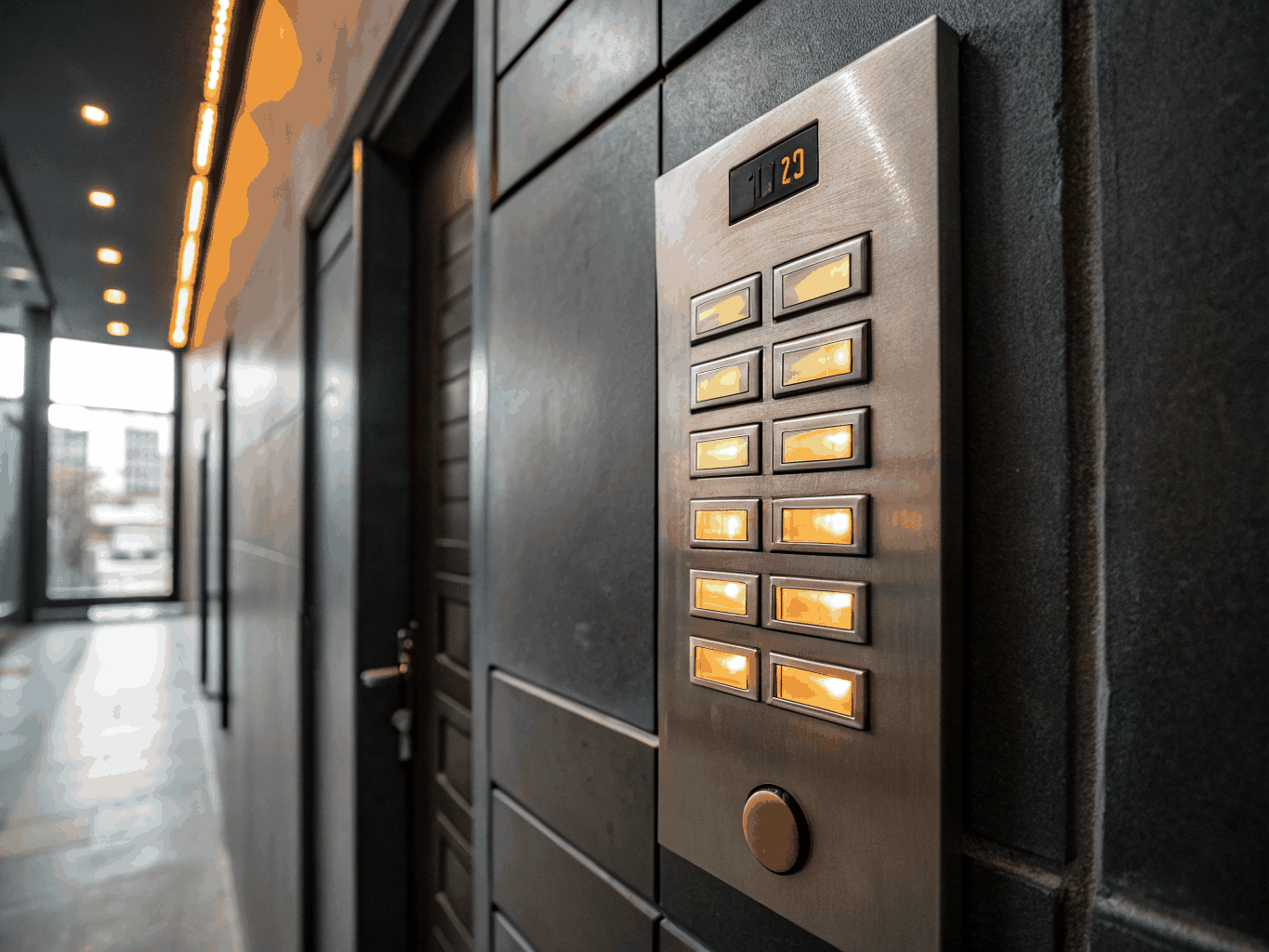 Smart automated gate access control keypad integrated into stone pillar